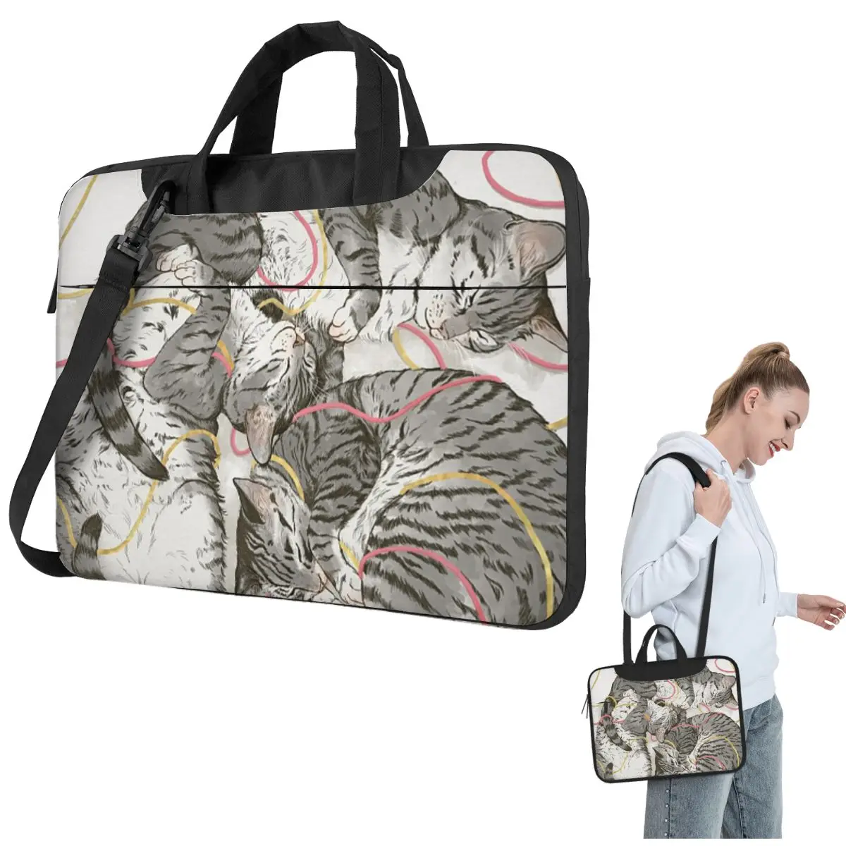 

Cats Rose And Gold Crossbody Laptop Bag Case Computer Bag 13 14 15.6 Inch Notebook Pouch for Macbook Pro