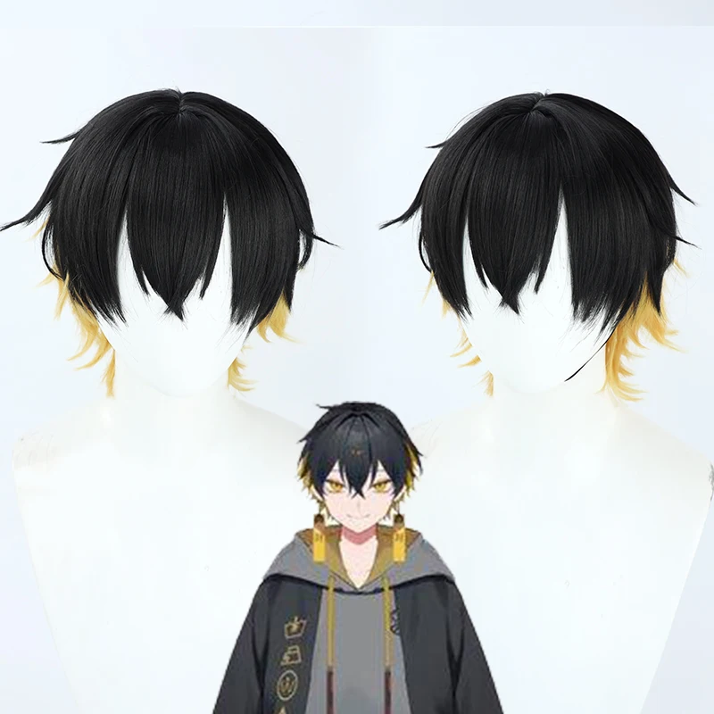 

VTuber Togamin Cosplay Wig Hololive Holostar UPROAR Black Golden Short Straight Heat Resistant Hair