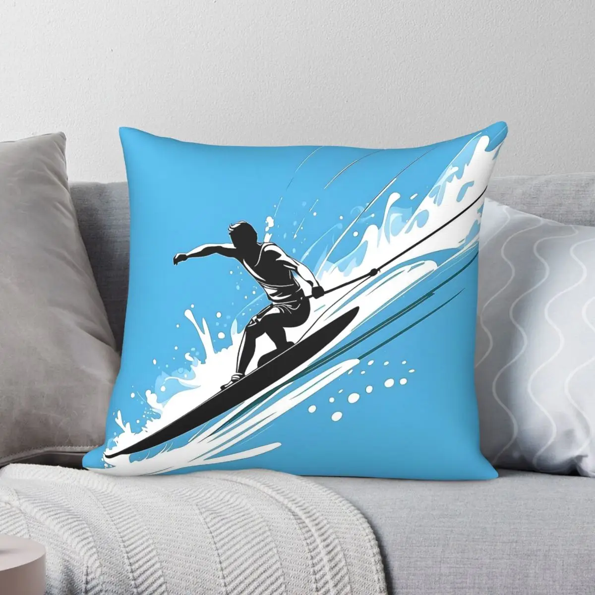 Waterski Practice Square Pillowcase Polyester Linen Velvet Printed Zip Decorative Pillow Case Sofa Cushion Cover
