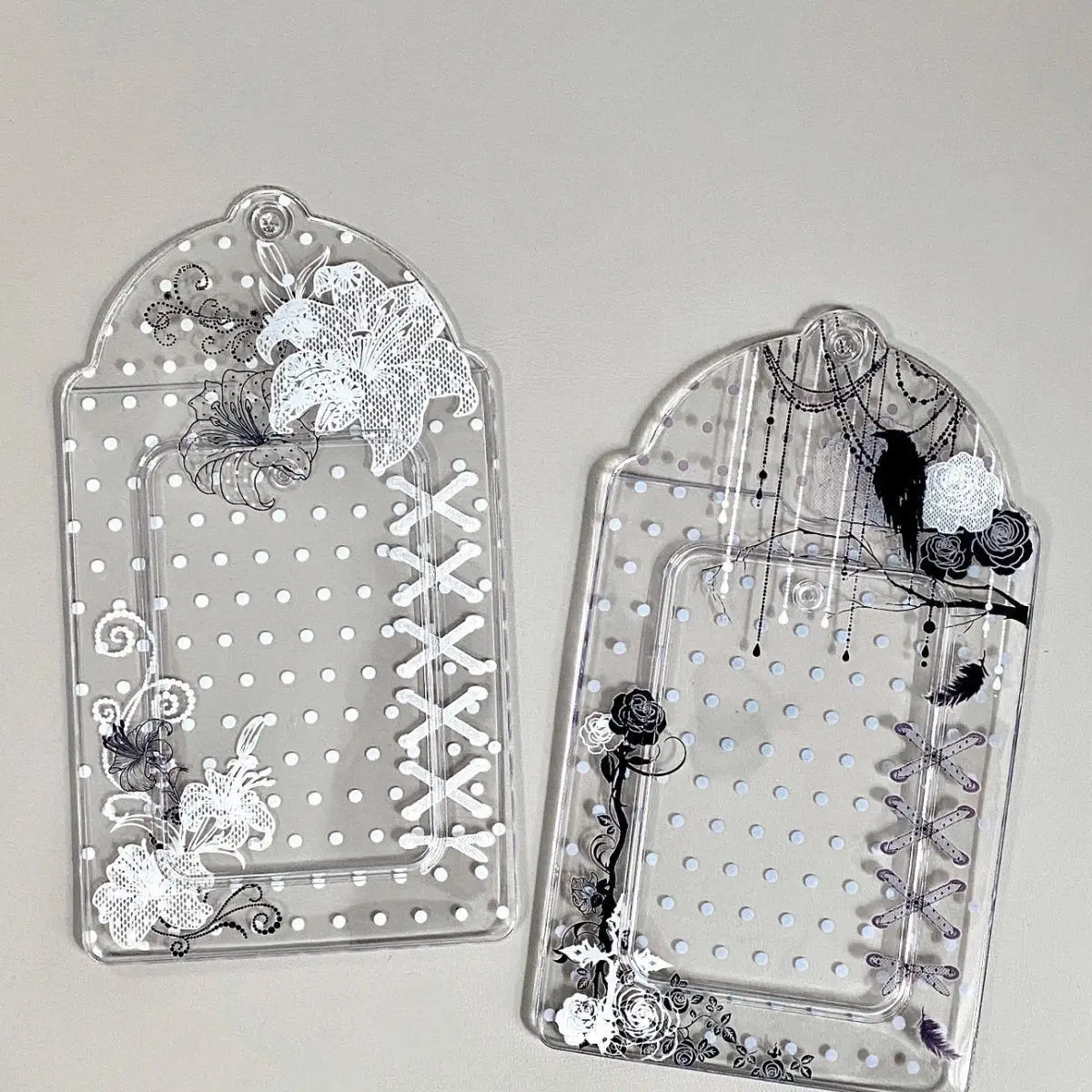 2pcs Polka Dot Floral PVC Card Holder 3 Inch Kpop Photocard Idol Card Storage Display Pouch Pendant image 2