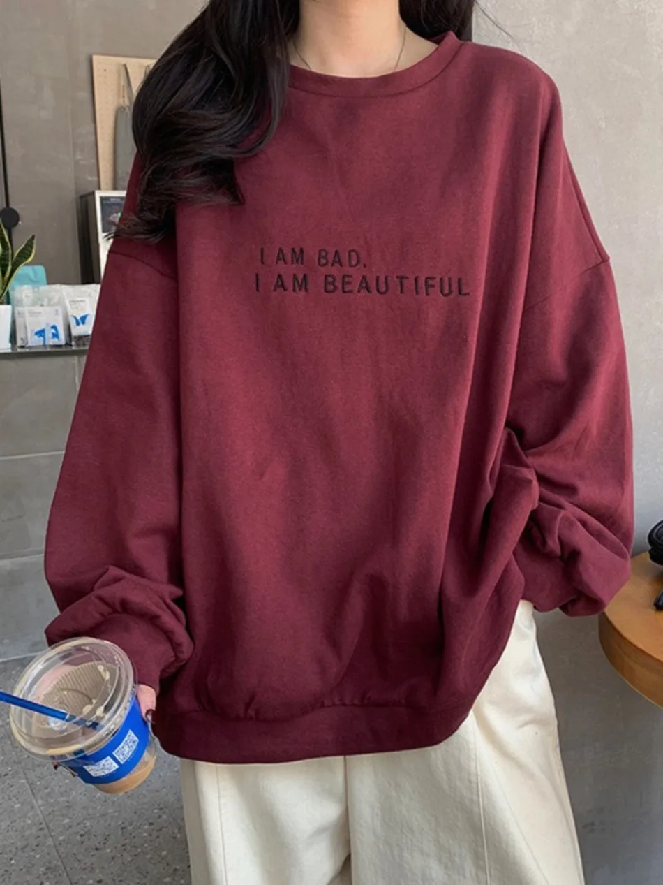 Neuer Herbst-Komfort- und Casual-Minimalistischer Buchstaben-Studentenpullover, lockerer und dünner Langarm-Hoodie für Damen – Detail 3