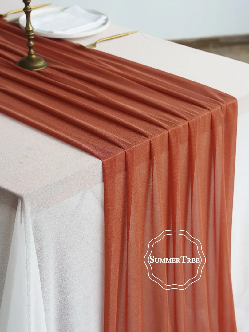 

4pcs Sheer Table Runner Rust Elegant Wedding Rustic Mariage Princess Romantic Lovely Weddings and Joyous Parties Decor Orangered