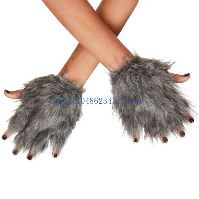 5asd Furry Faux Furs Animal Foxes Paws Fingerless Mittens Halloween Cosplay Costume Accessories Cats Paws Gloves Fursuit