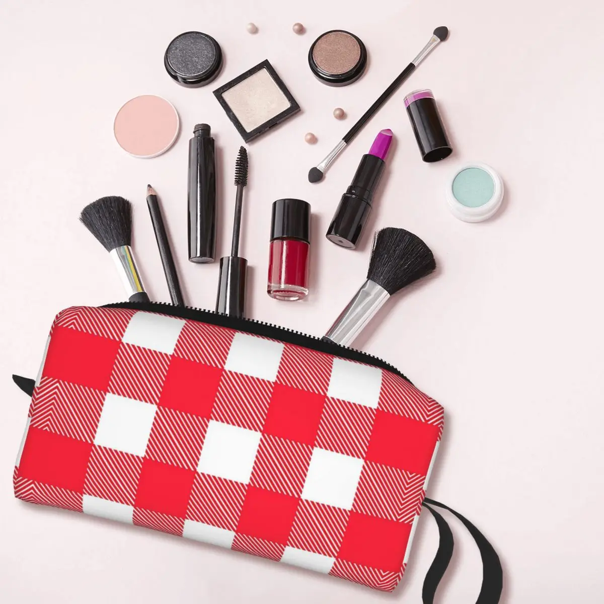 Tas riasan berpola Tartan merah, kantong kosmetik perlengkapan mandi Organizer kosmetik UNTUK WANITA wadah pensil perjalanan kecantikan