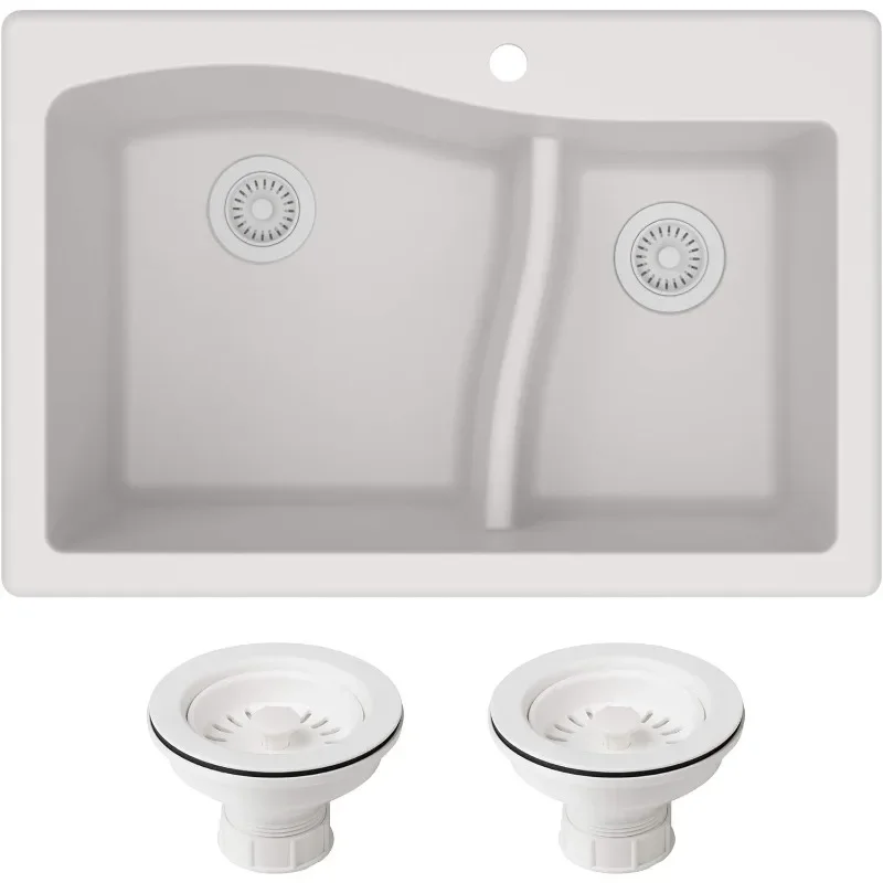 

33-inch 33” Double Mount 60/40 Double Bowl Granite Kitchen Sink, White