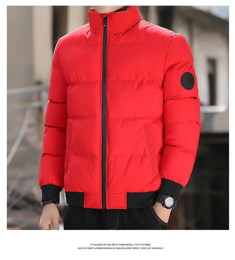 

Winter cotton jacket men's plus size casual solid color fashionable youth cotton jacket stand up collar handsome jacket