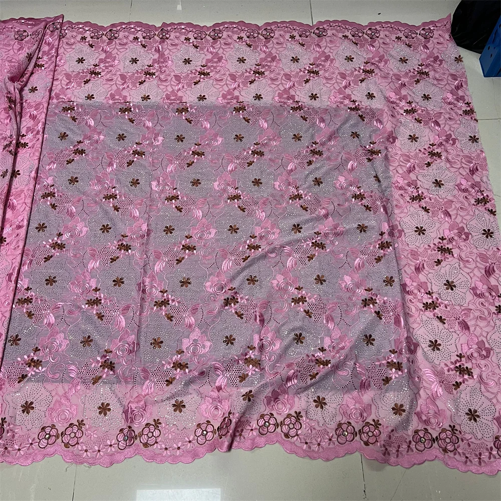 أحدث أقمشة الدانتيل الأفريقي 2025 جودة عالية، أقمشة قطنية بالمتر، التطريز، حجر الراين، الكتان، فستان الزفاف، تول، 5 ياردات