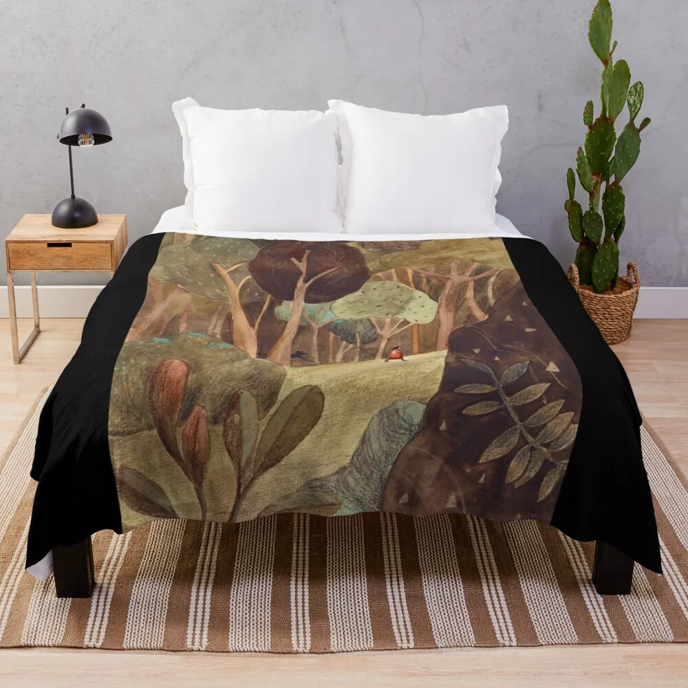 

A Girl and a Dog are Walking in a Deep Green Forest Throw Blanket Soft Big For Baby for winter Multi-Purpose Blankets
