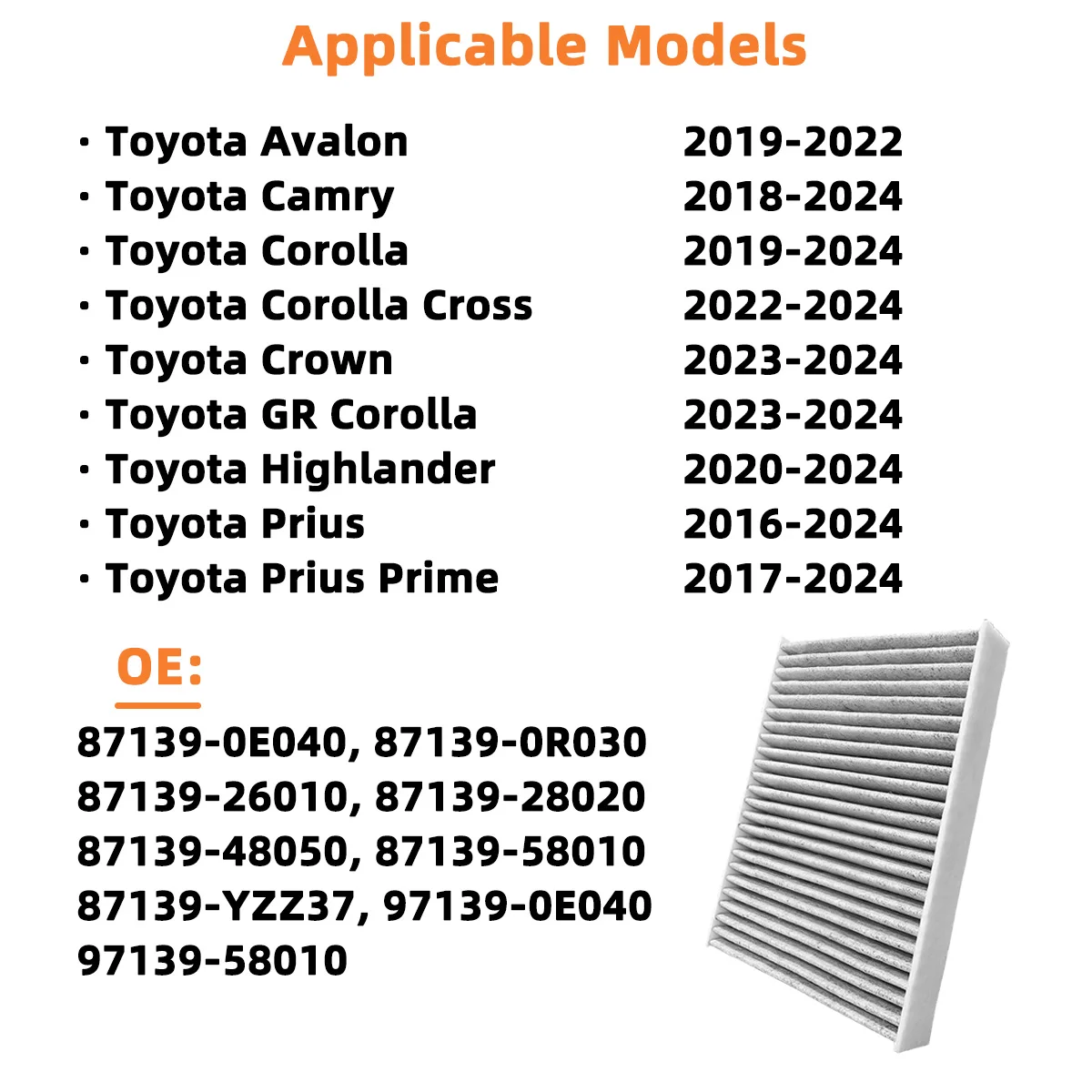 Innenraum-Klimaanlagenfilter CF12157 Auto-Zubehör Passend für Toyota Avalon Camry Corolla Crown RAV4, 97139-0E040M, 87139-0E040 – Detail 6