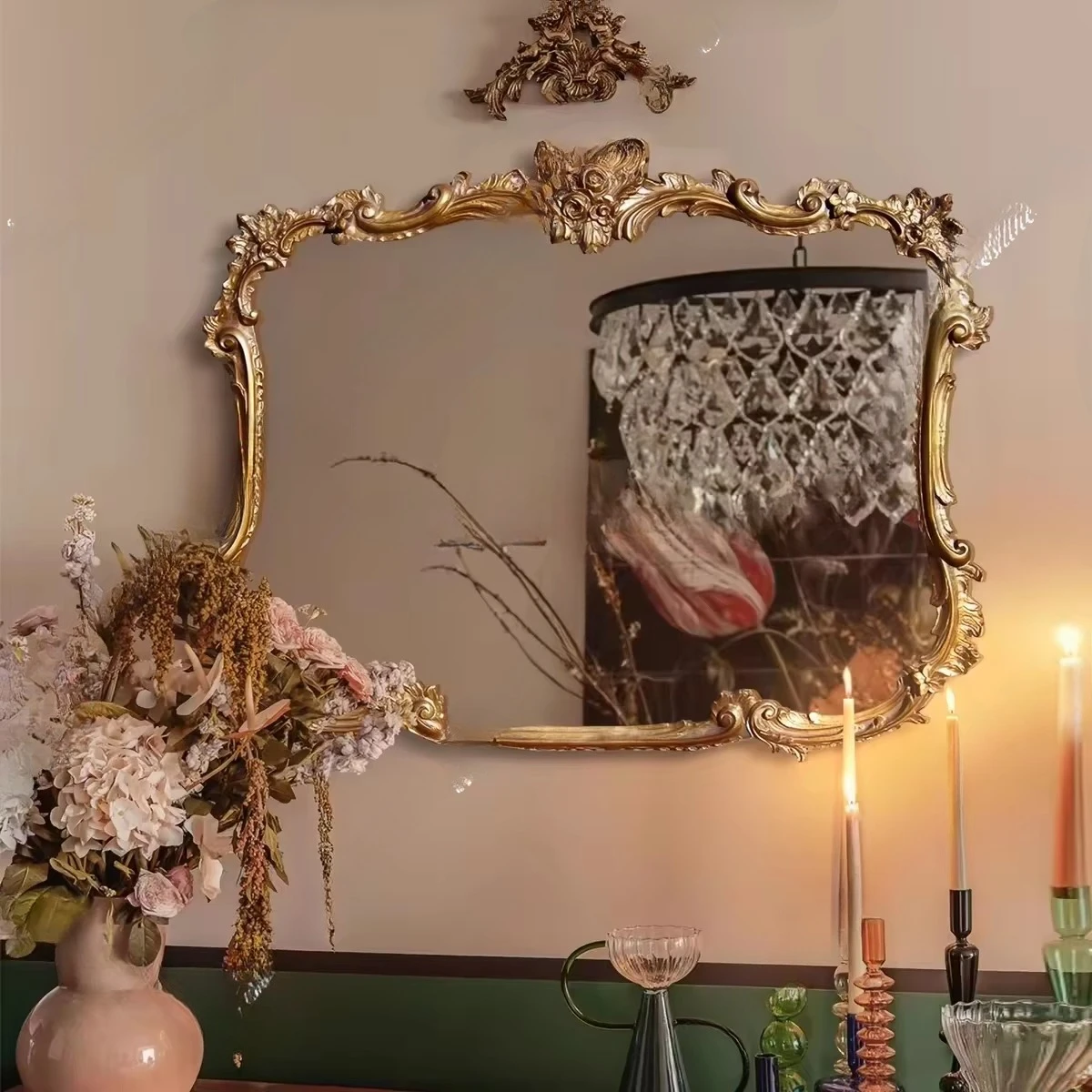carved bathroom mirror, retro toilet vanity mirror