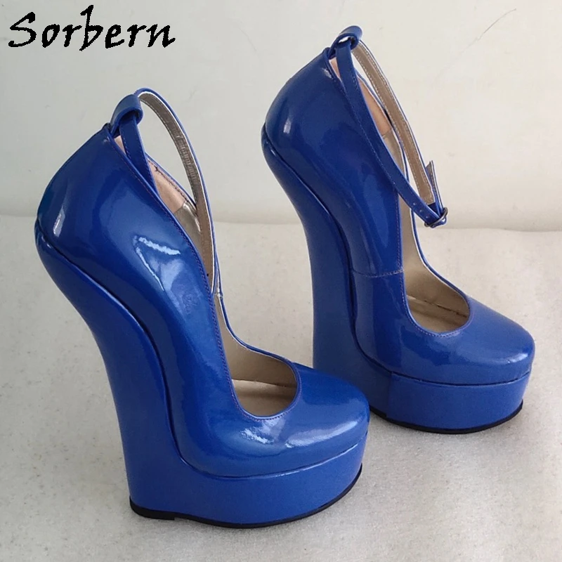 Sorbern 20Cm Heelless Unisex Pumps Platform Shoe No Heels Round Toe Real Leather Ankle Strap Customized Fetish Shoes For Guys