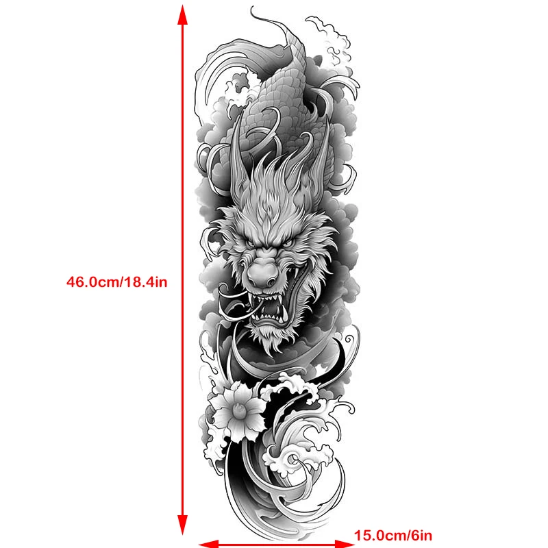 Faux Tatouage Temporaire Étanche pour Homme et Femme, Autocollant Nuage Dragon, Bras Complet, Manches Grande Taille