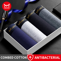 MiiOW 4Pcs Cotton Men Underwear Boxers Mulberry Silk Antibacterial Crotch Mens Underpants Men's Panties Man Boxershorts Trunks