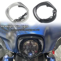 With Amber Turn Signal LED Headlight Bezel Visor Trim Ring For Harley CVO Touring Electra Glide Street Glide Tri Glide 2014-Up