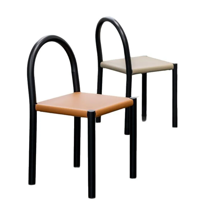 

Italian saddle leather dining chair home Nordic minimalist light luxury high sense