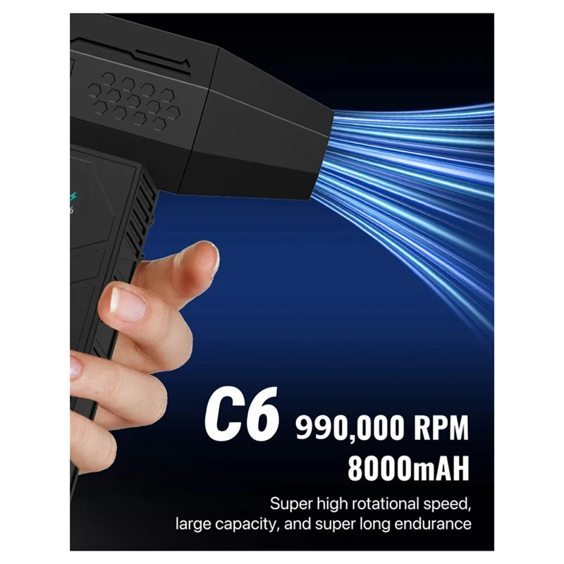 مروحة توربو C6 35000 دورة في الدقيقة بديلة لمحرك بدون فرشاة مع ضوء LED، شاشة شحن، منفاخ بطارية قابل للفصل