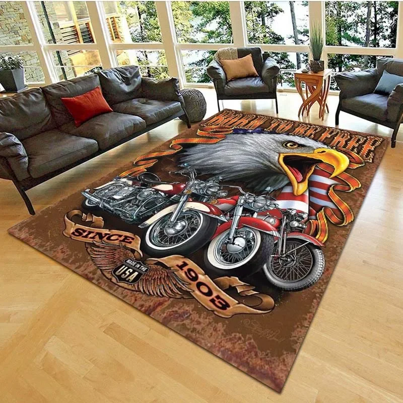 Eagle Motorcycle Retro Printed Living Room Carpets Children Play Non-slip Floor Mat  Bedroom Decor Rugs Fashion Birthday Gift