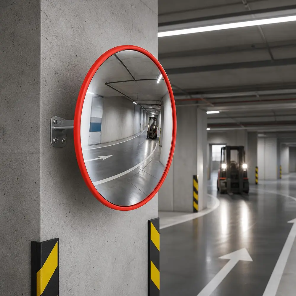 30cm Diameter Convex Safety Mirror Hemispherical Red Coating Corner Security Mirror Easy to Install Traffic Safety Mirror Garage