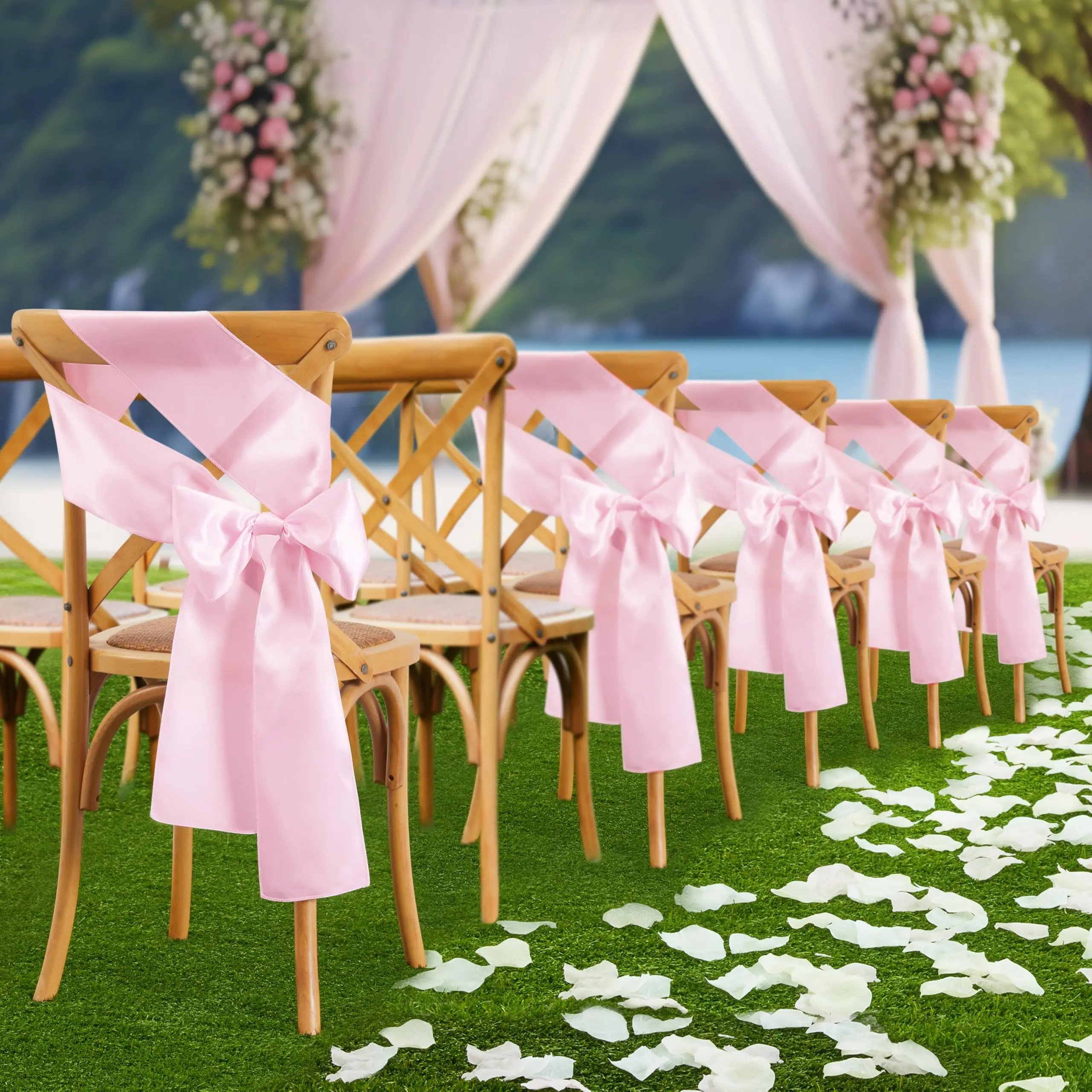 10/50개 새틴 의자 장식 리본, 웨딩 리셉션, 연회 - Chair Sash Organza 리뷰 및 가격