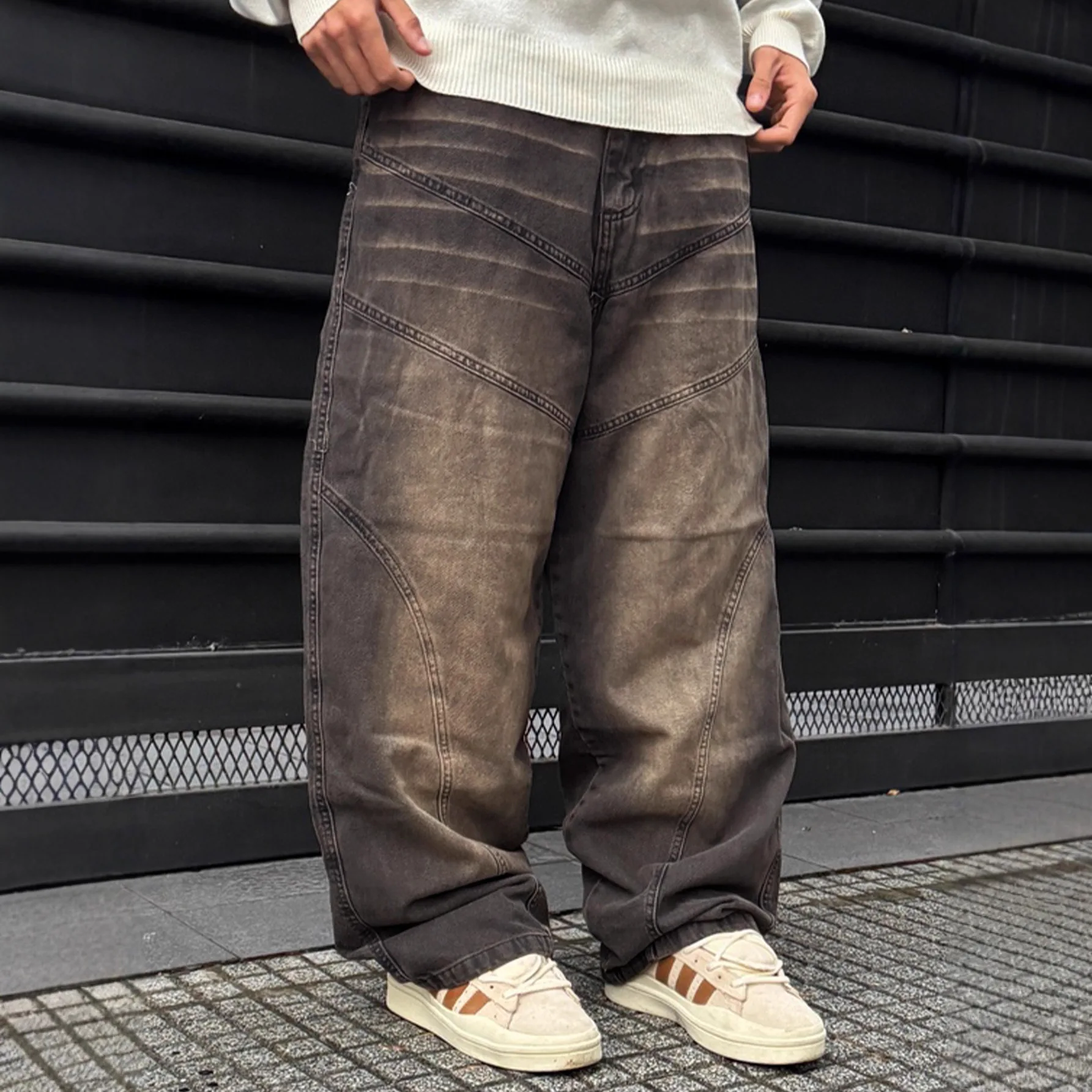 

Мужские потертые мешковатые джинсы в винтажном стиле, уличная мода, свободные джинсовые брюки