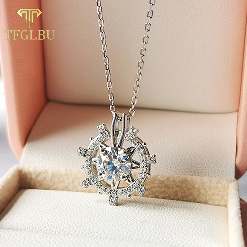 

TFGLBU 1CT Multicoloured Moissanite Necklace for Women Ferris Wheel 925 Sterling Silver Pendant Trendy Original Luxury Jewelry
