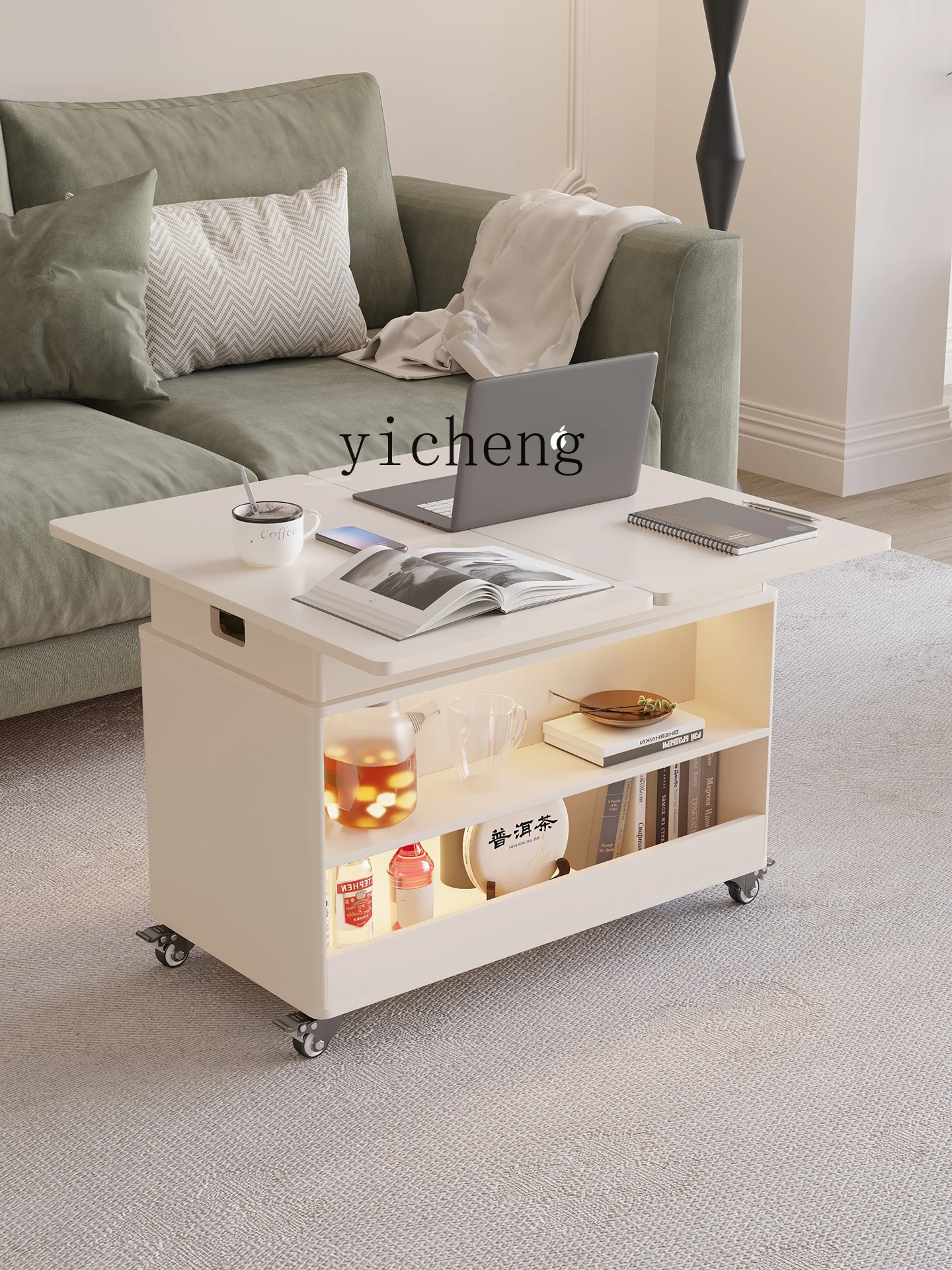 

LX small apartment living room sofa side cabinet movable trolley side several functions