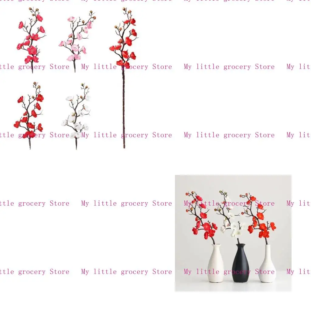D5BD Plum Blossom Artificial Silk Flowers Long Stem Plum Branches Home Table Decor