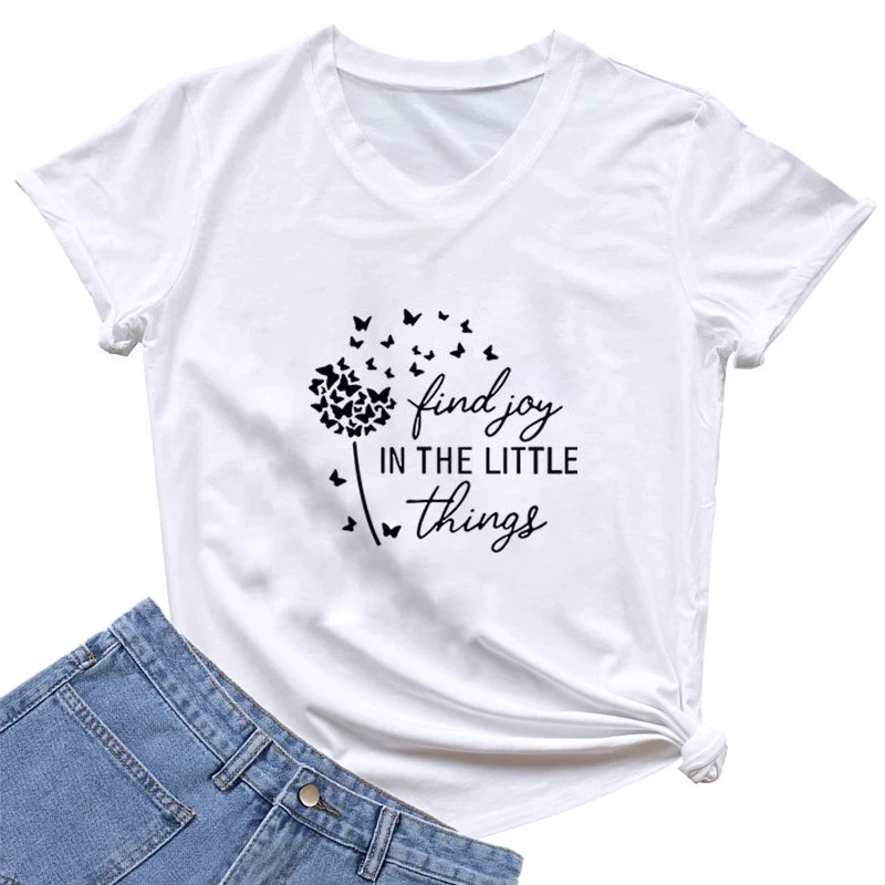 

Find Joy in The Little Things Printed Women's Summer Tee Butterfly Aesthetics Streetwear Female Crew-neck Funny Humorous Tshirt