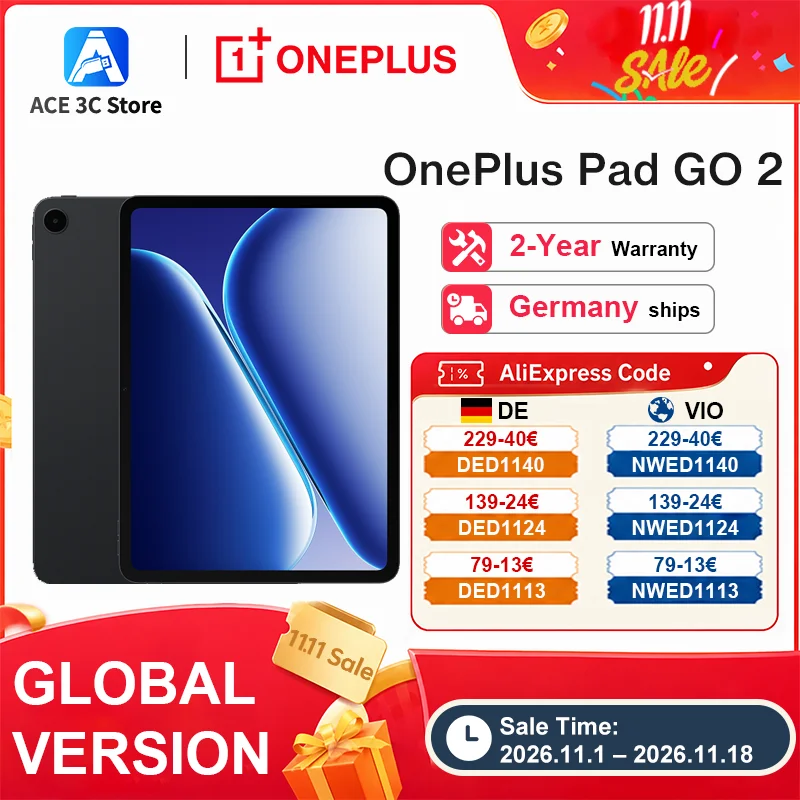 Wereldwijde versie OnePlus Pad GO 2 8+128 GB wifi, 8+256 5G, 12,1 inch 2,8k-scherm, 10.050