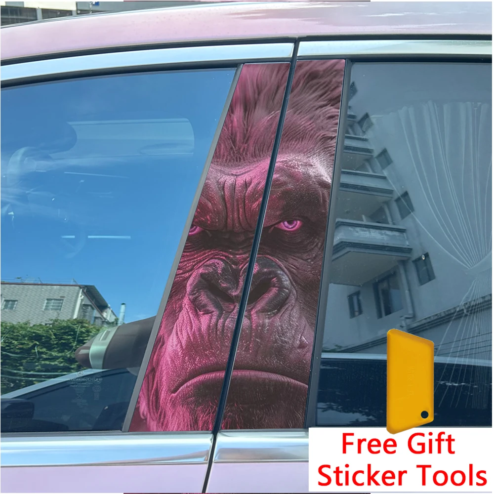 2pcs Pink Orangutan Monster Car Center Pillar Sticker B-Pillar Protective Film Decoration Decals