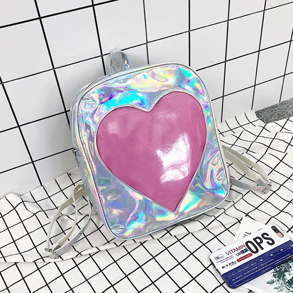 

Women Backpack Love Heart Style Student Campus Bag Large Capacity PU Material Anti Theft Function Adjustable Comfortable Strap