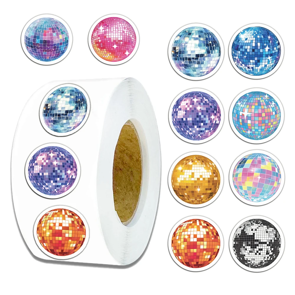 500 Uds pegatina de discoteca brillante autoadhesiva redonda decorativa embalaje sellado pegatina