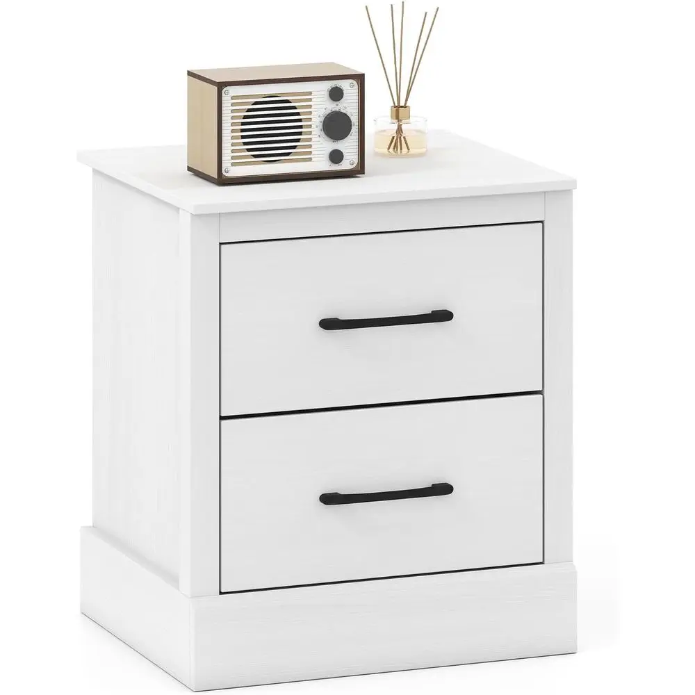 

Wooden Nightstand with 2 Drawers, Compact Floor Nightstand, White Accent Sofa Side Table for Bedroom