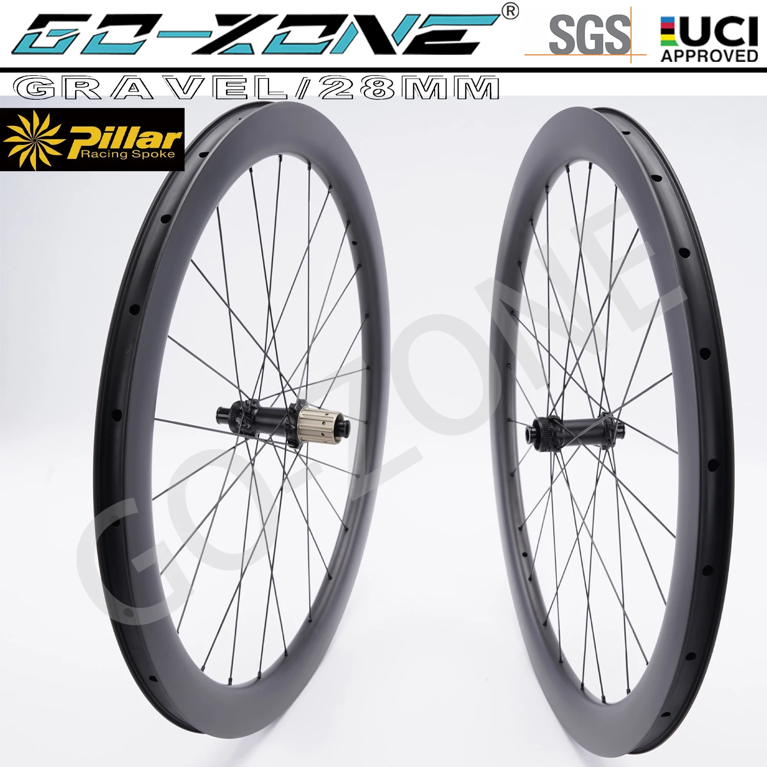 Center Lock  700c Disc Brake Carbon Wheelset Gravel / Cyclocross 28mm Gozone R260D Pillar 1423 UCI Approved Road Bicycle Wheels