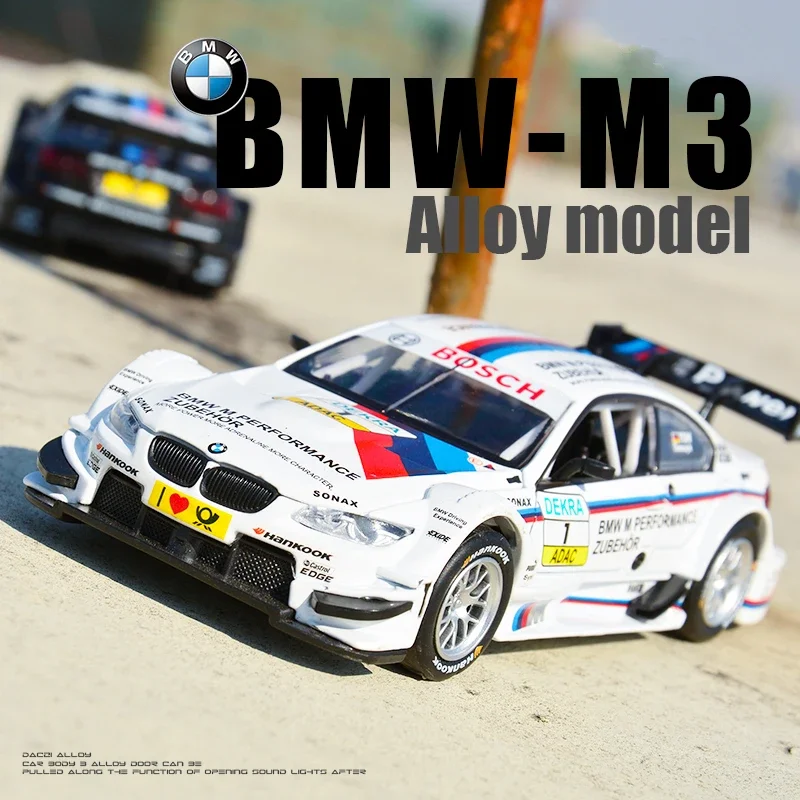 Bmw M3 dtm-合金レーシングカーモデル,1:32,金属製の車,シミュレーションモデル,音と光