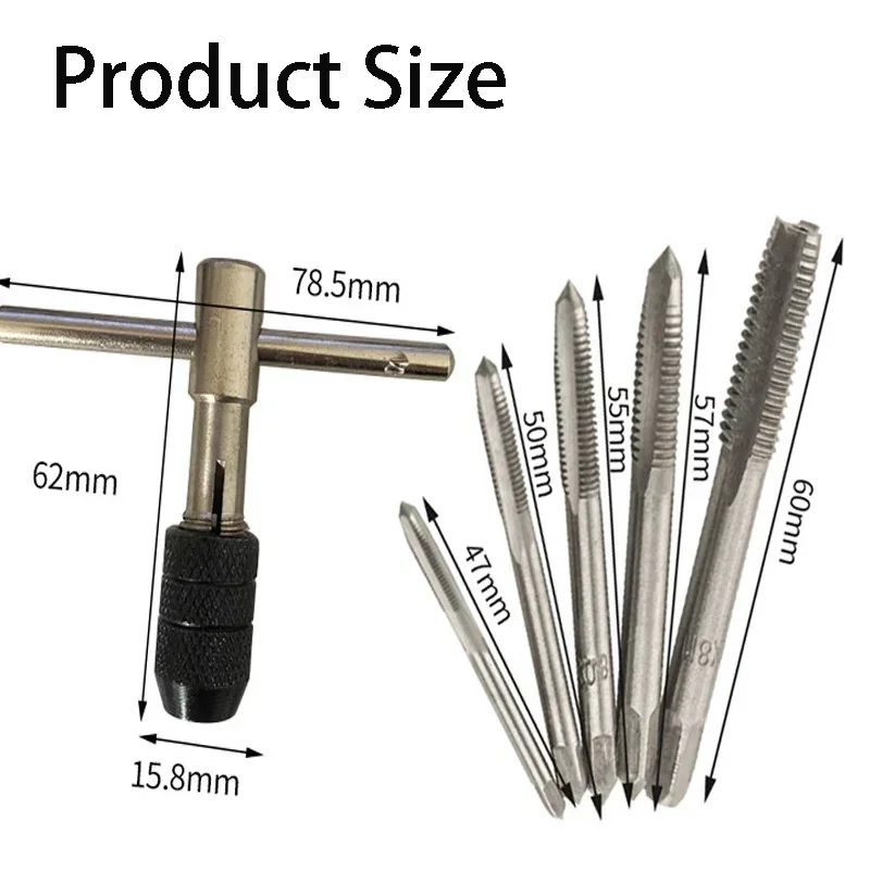 Adjustable T-Handle Ratchet Tap Holder Wrench with 5pcs M3-M8 Machine Screw Thread 3mm-8mm Metric Plug T-shaped Tap Hand Tools