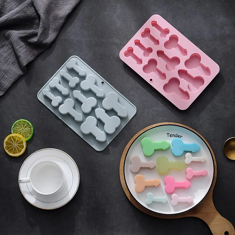 2 in1 Penis Shape Silicone Cake Baking Mold Ice Cube Tray Cookie Jelly Lollipop Chocolate Cupcake Fondant Cake Decorating Tools