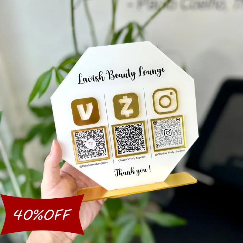 All-in-One Payment & Social Media Sign with Custom Logo, Weatherproof Business Signage for Retail & Hospitality