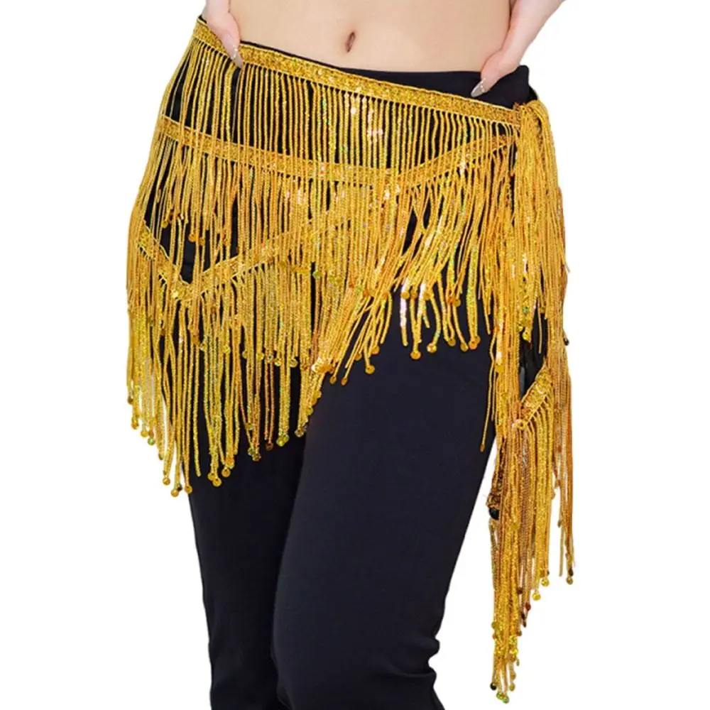 ผ้าคาดเอวเต้นระบำหน้าท้องแบบพู่ห้อยสไตล์โบฮีเมียน ถักโครเชต์ ประดับเลื่อม สำหรับผู้หญิง