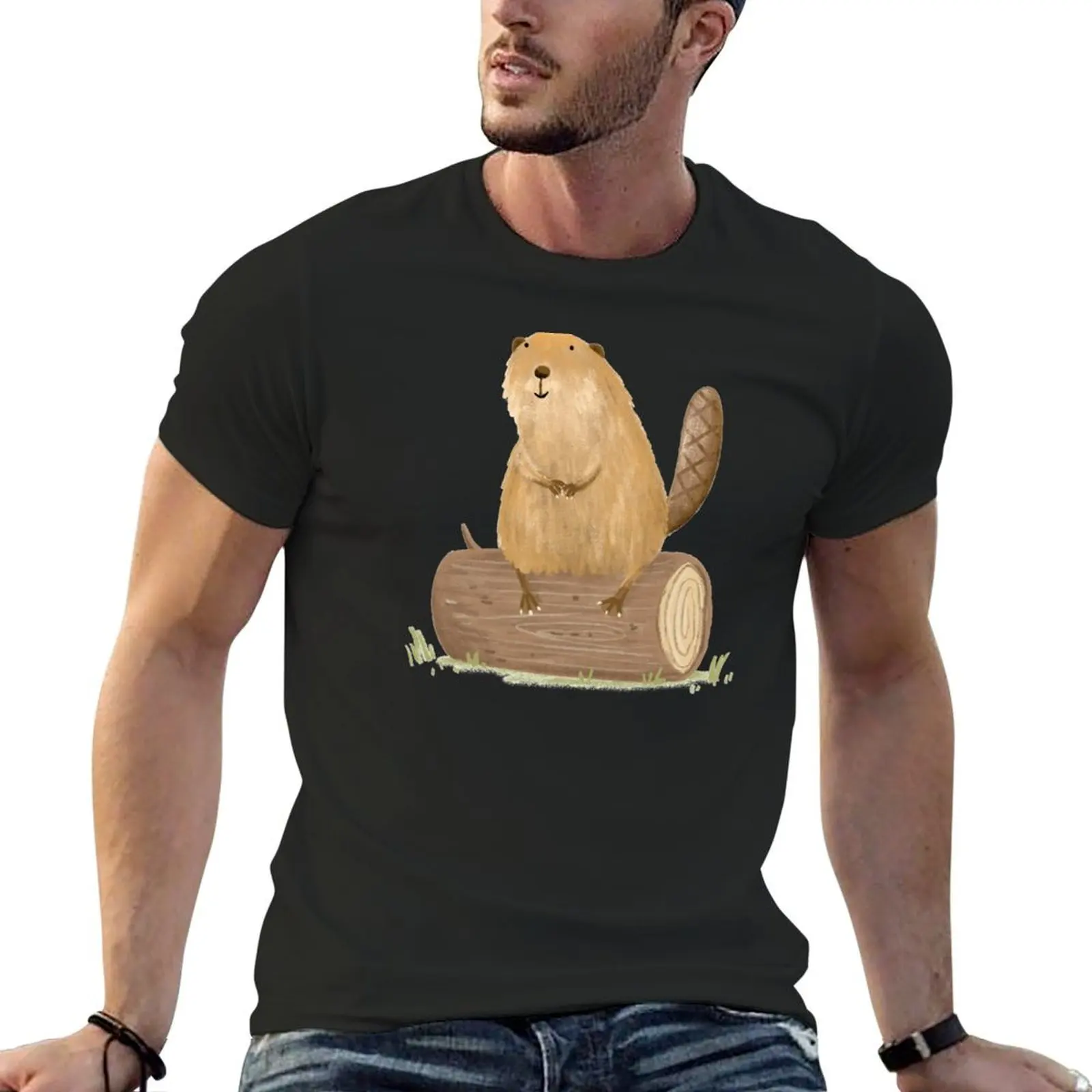 Beaver on a Log T-Shirt cotton graphic tees animal prinfor boys mens tall t shirts