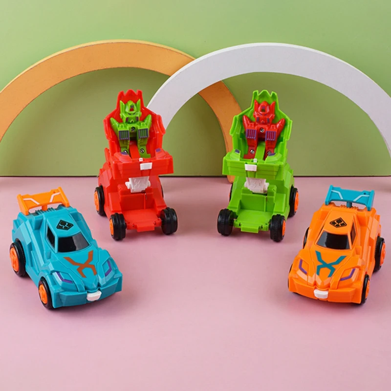 1Pcs Kids Toy Car Fun Cartoon Crash One Touch Transformation Car Model Robot Boy Car Toys Festive Christmas Birthday Small Gift