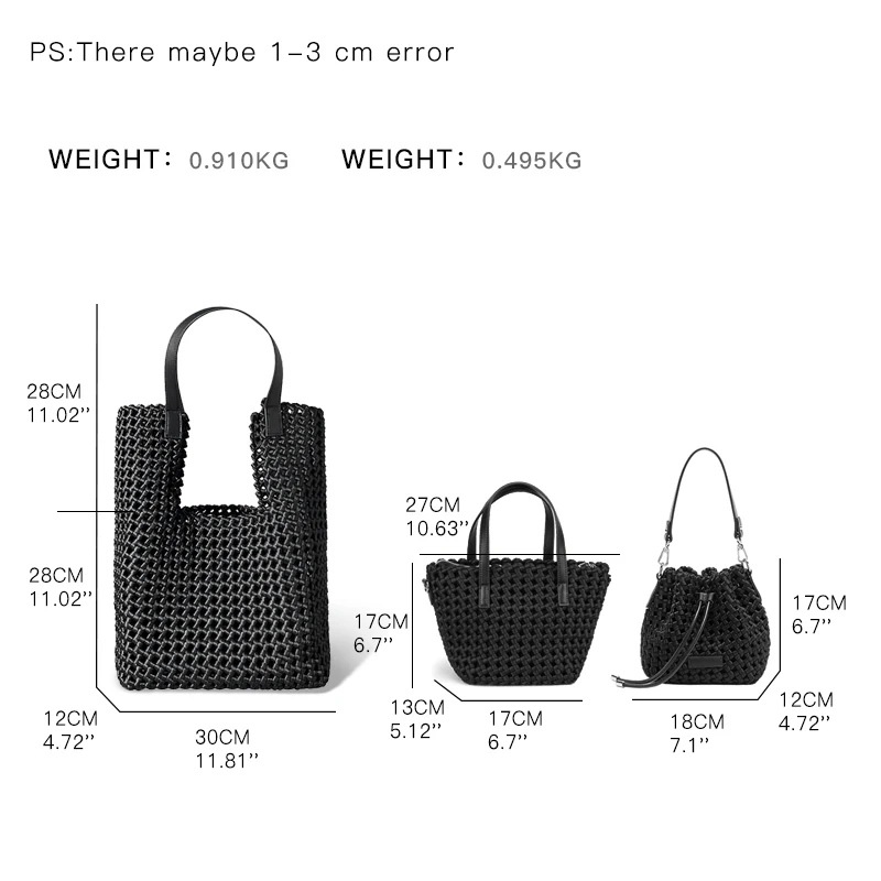 MABULA 2 Pcs Set Leather Woven Tote Bag for Women Hollow Out Design Plaited Female Handbag Shoulder Shopper Bag Clutch Purse