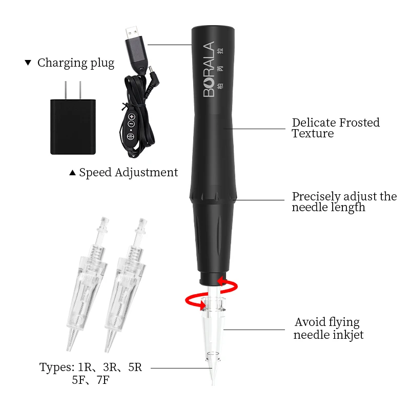 BORALA Professional Permanent Makeup Machine 5 Gears Adjustable Microblading Pen for Eyebrow Lip Eyeliner Tattoo Supplies