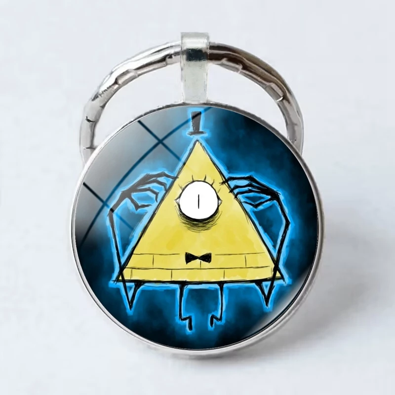 Gravity Fall Bill Keychain Bizarre Small Town Dome Glass Pendant Animated Triangle One eyed Devil Car Pendant Key Jewelry Gift