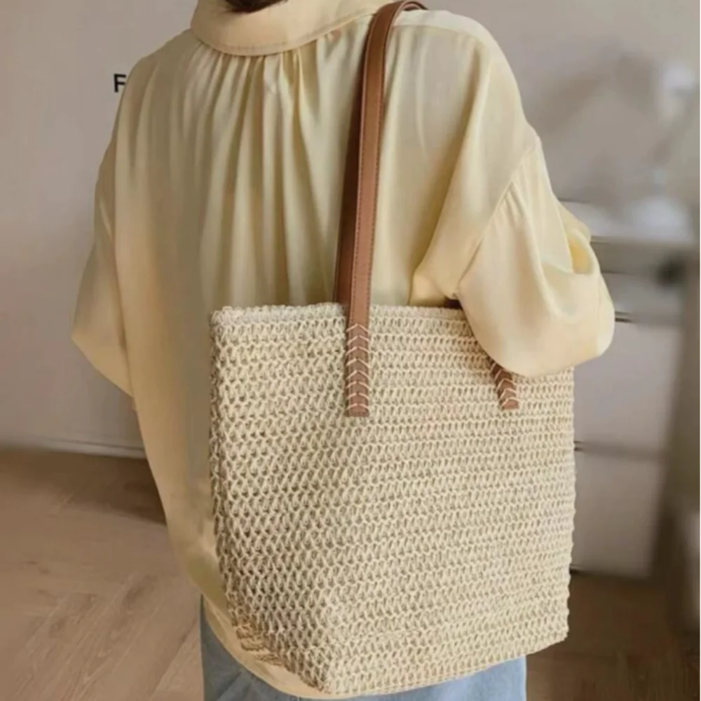 Tkana torba plażowa na ramię o dużej pojemności Tote Bags Women Fashion Casual Handheld Straw Bags Knitted Handbag Travel Storage Bag