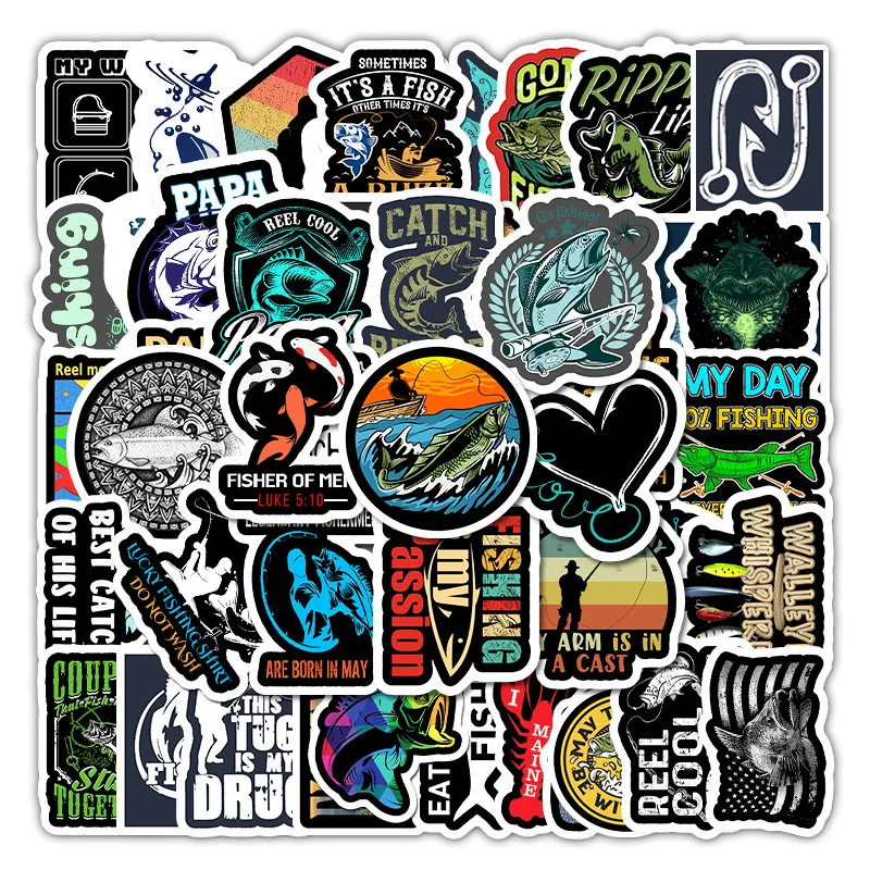 10/30/50pcs Sea Fishing Series Fishing Cartoon Graffiti Stickers Luggage Suitcase Car Waterproof Laptop Decorative Diy Stickers