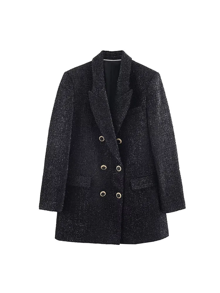 

2025 Women Autumn Blazers Coats Casual Solid Veins Double Breasted Female Elegant Street Blazer Outerwear Clothing