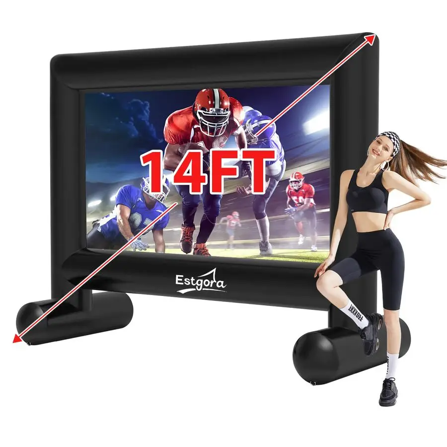 14FT Inflatable Movie Screen Outdoor, Blow Up Projector Screen for Outside Front amp Rear Projection Screens with Blower for Bac