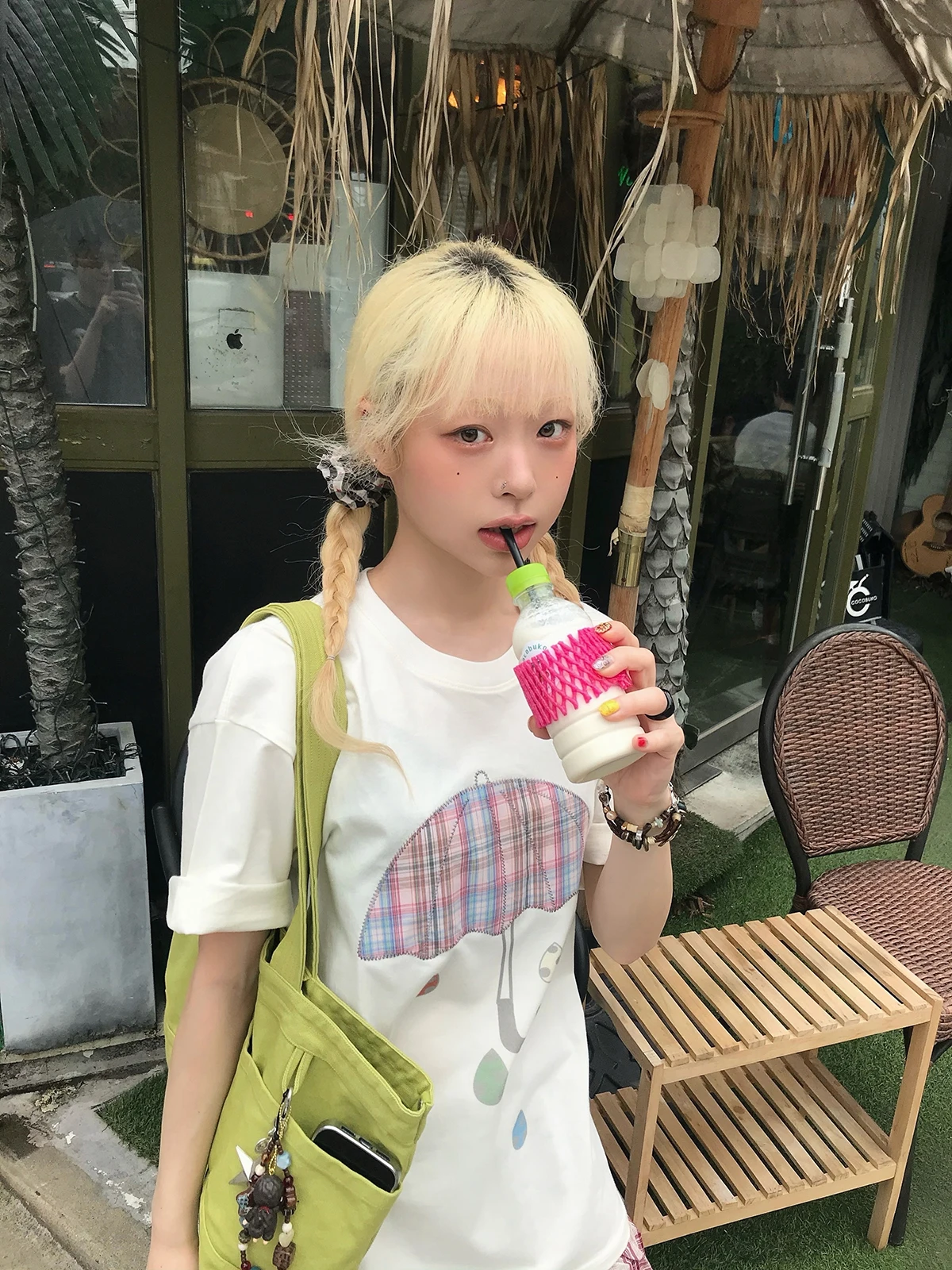 Sakura Model  Sweet Korean Style Cotton Summer T-Shirt Women's Loose Fit Short Sleeve round Neck Pure Cotton Top