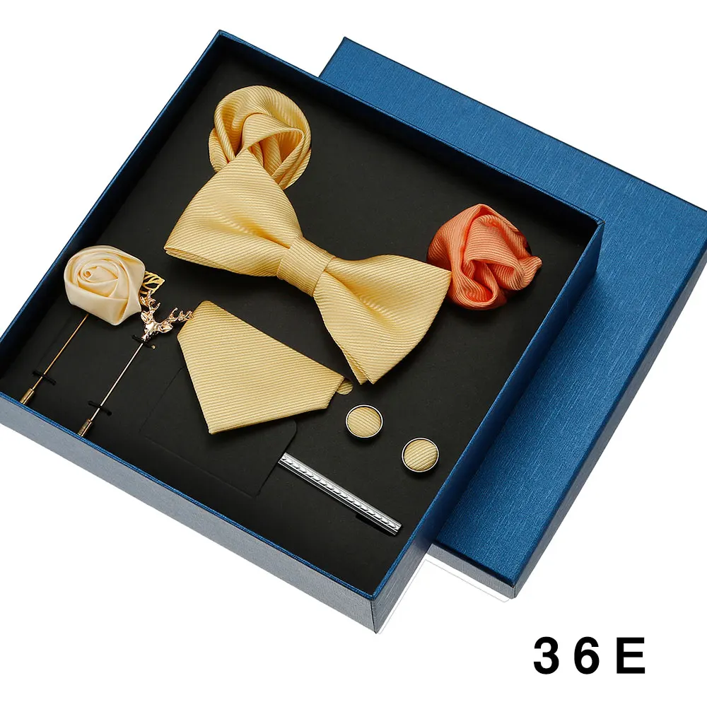 8-teiliges Luxus-Herren-Krawatten-Set in Geschenkbox, Krawatte mit festlicher Hochzeit, Fliege, Einstecktücher, Manschettenknöpfe, Clip-Broschen, Anzug – Detail 9